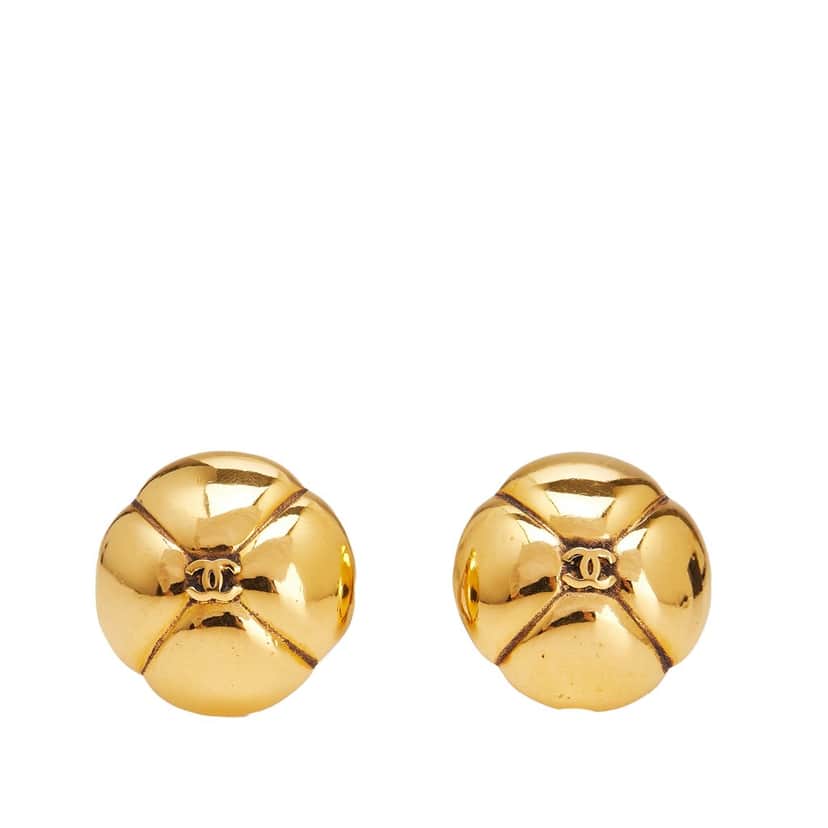 Chanel CC Gold Plated Clover Earrings Gold Metal Good condition - Front View
