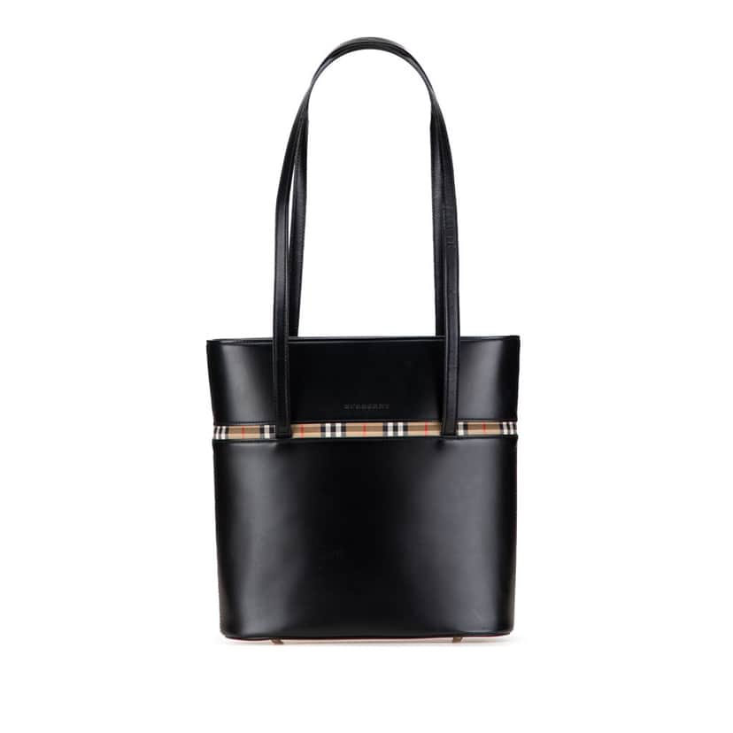 Burberry House Check Trimmed Leather Shoulder Bag Black Leather Good condition - Front View