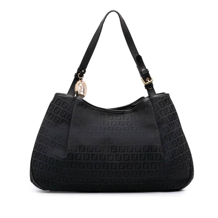Fendi Zucchino Canvas Shoulder Bag Black Canvas Good condition - Front View