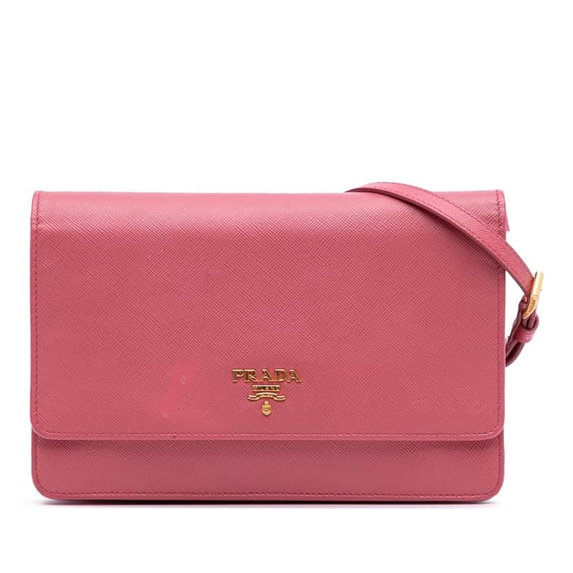Prada Saffiano Wallet on Strap Pink Leather Good condition - Front View