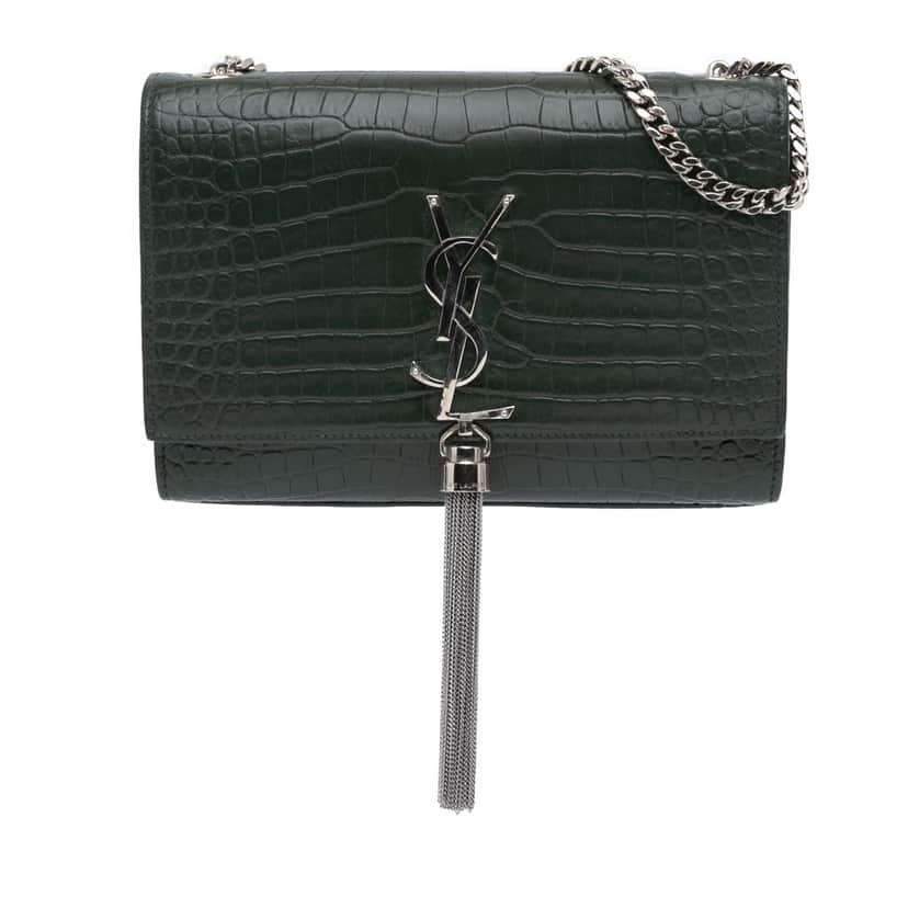 Saint Laurent Medium Croc Embossed Leather Kate Tassel Crossbody Green Leather Good condition - Front View