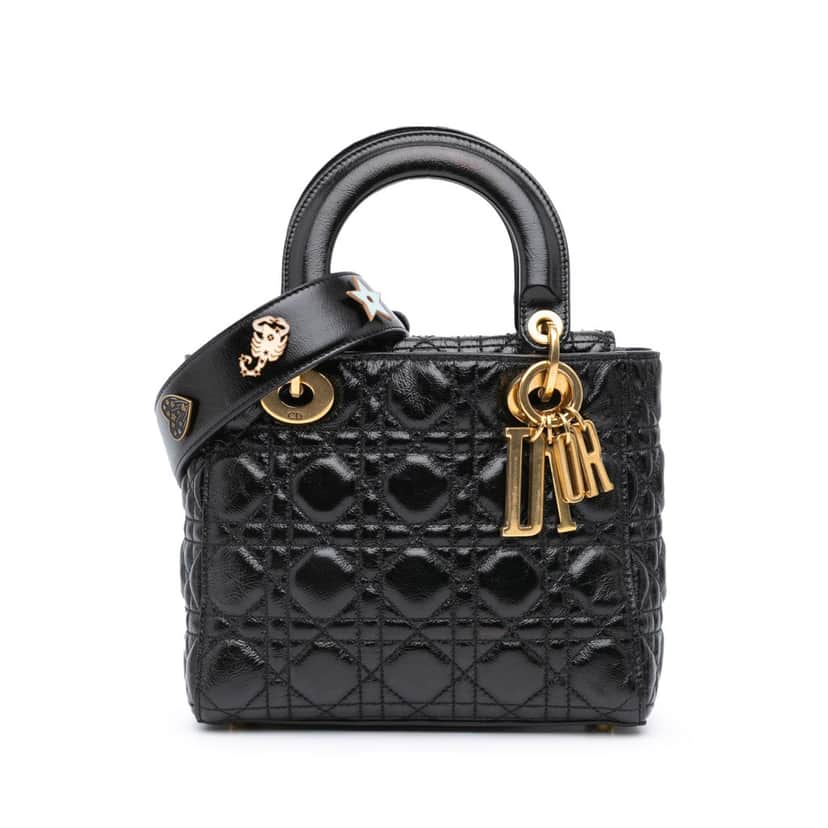 Dior Small Crinkled Patent Cannage My ABCDior Lady Dior Black Leather Good condition - Front View