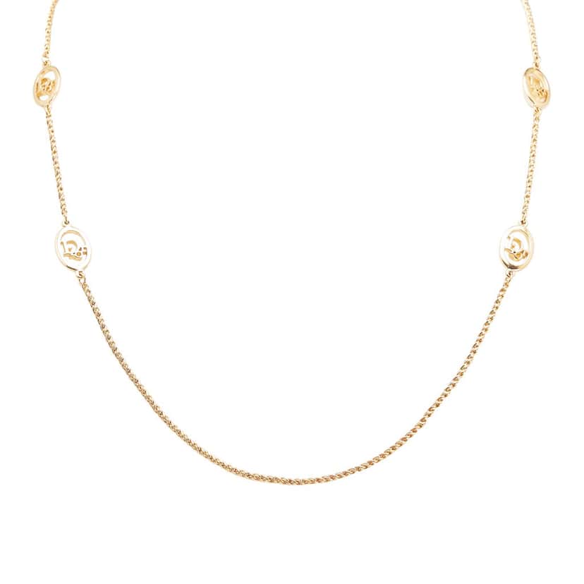 Dior Gold Plated Logo Chain Necklace Gold Metal Good condition - Front View