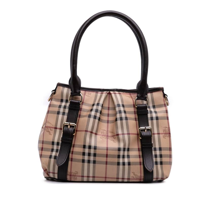 Burberry Haymarket Check Coated Canvas Satchel Brown Canvas Good condition - Front View