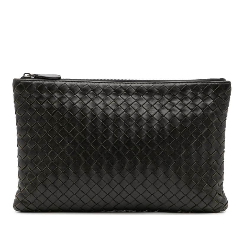 Bottega Veneta Nappa Intrecciato Clutch Black Leather Good condition - Front View