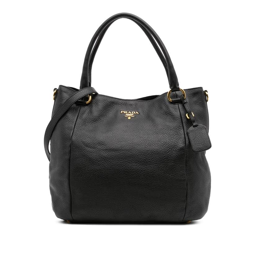 Prada Vitello Daino Open Convertible Tote Black Leather Good condition - Front View
