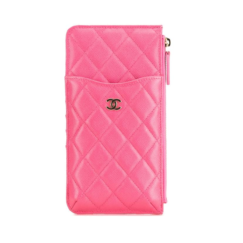 Chanel CC Quilted Caviar Flat Phone Case Wallet Pouch Pink Leather Good condition - Front View