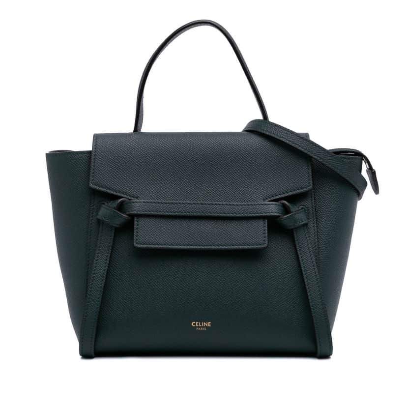 Celine Nano Grained Calfskin Belt Bag Green Leather Good condition - Front View