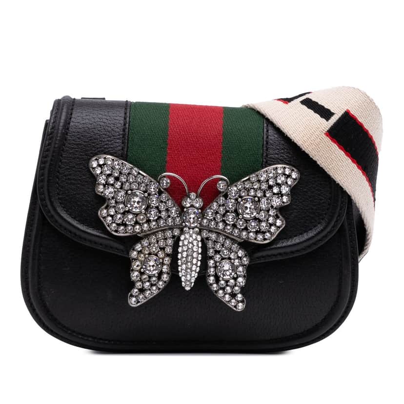 Gucci Small Leather Linea Totem Crystal Butterfly Crossbody Black Leather Good condition - Front View