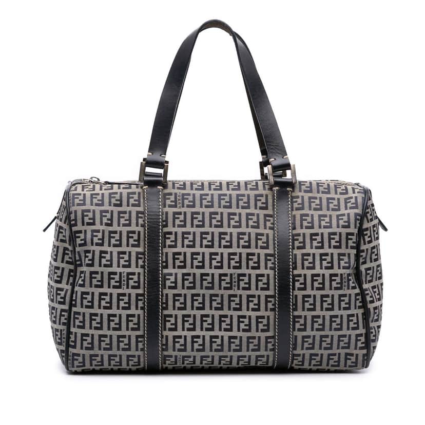 Fendi Zucchino Canvas Boston Bag Grey Canvas Good condition - Front View