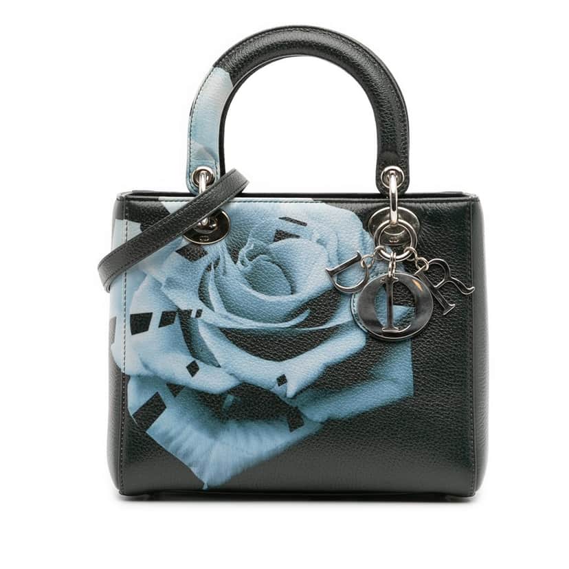 Dior Medium Deerskin Floral Print Lady Dior Green Leather Very good condition - Front View