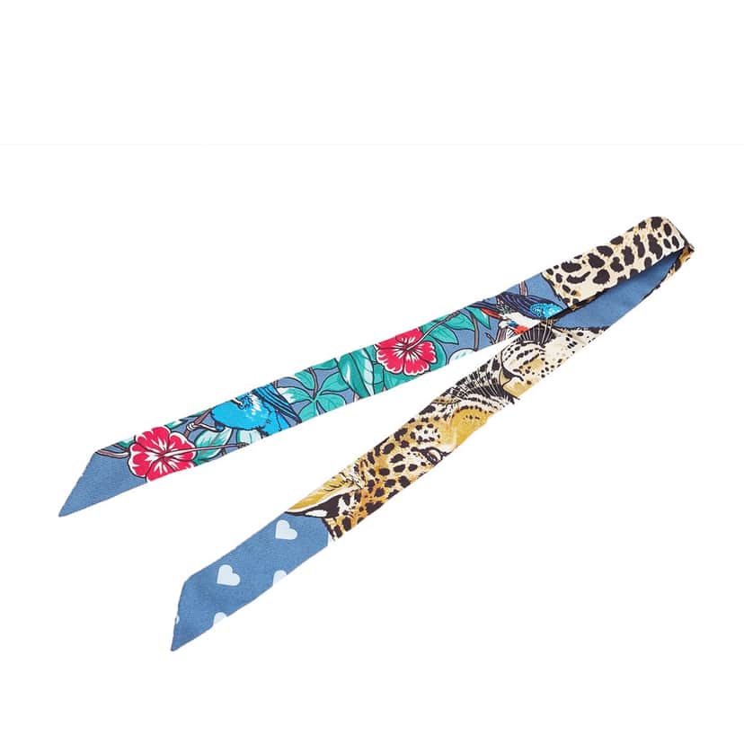 Hermès Jungle Love Love Doll Silk Twilly Scarf Blue Silk Good condition - Front View