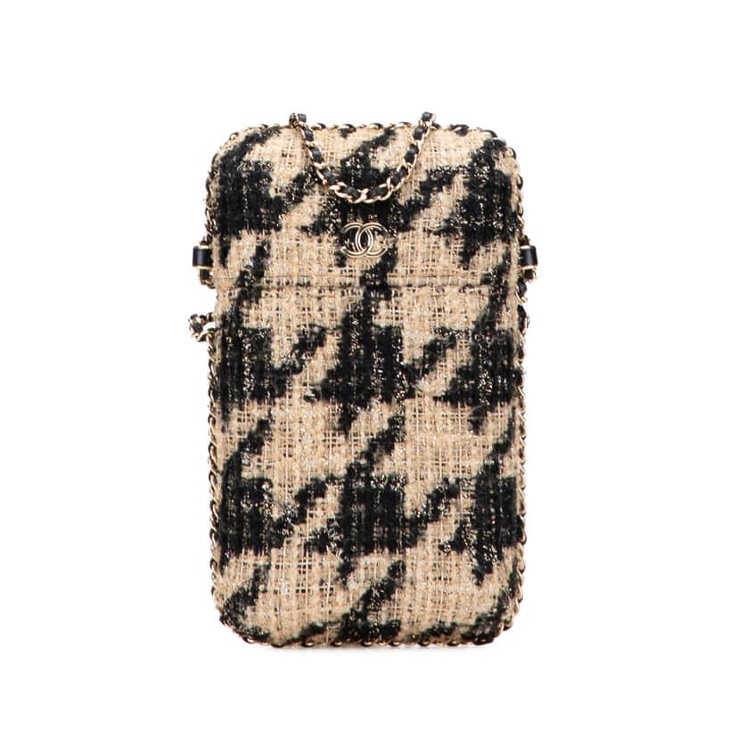 Chanel Tweed Chain Around Phone Holder Brown Tweed Good condition - Front View