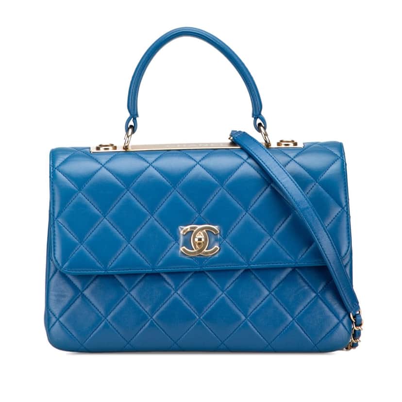 Chanel Medium Lambskin Trendy CC Top Handle Bag Blue Leather Good condition - Front View