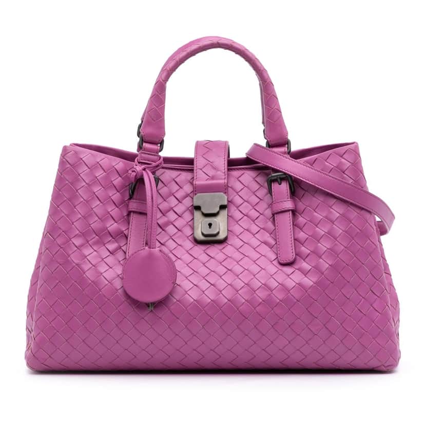 Bottega Veneta Small Nappa Intrecciato Roma Satchel Pink Leather Good condition - Front View