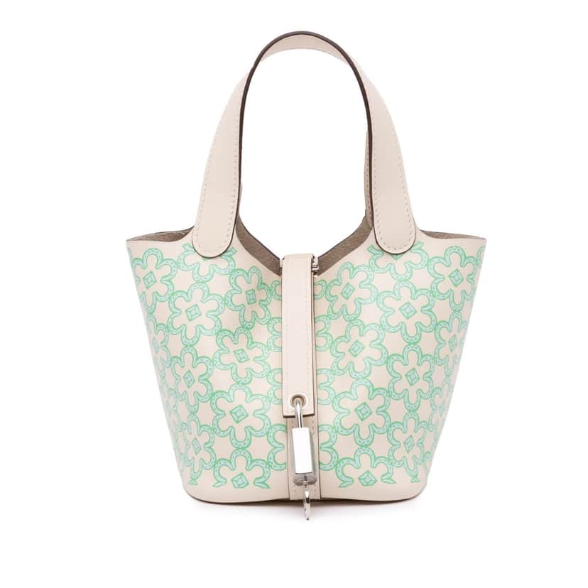 Hermès Micro Swift Lucky Daisy Picotin Lock 14 White Leather Good condition - Front View