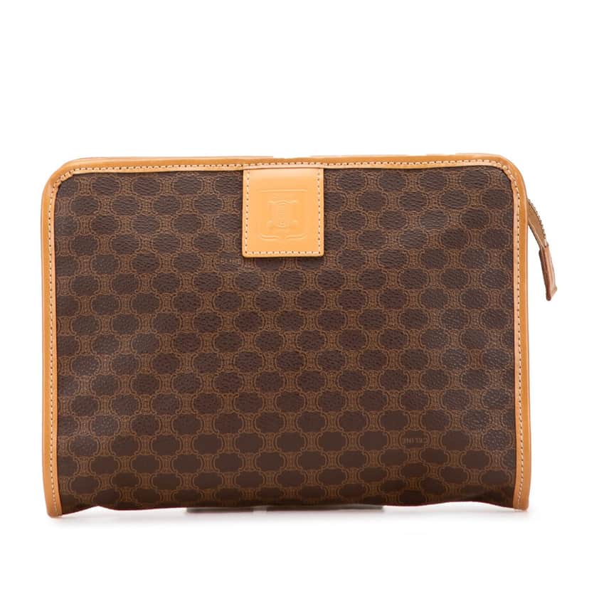 Celine Macadam Coated Canvas Clutch Brown Canvas Good condition - Front View