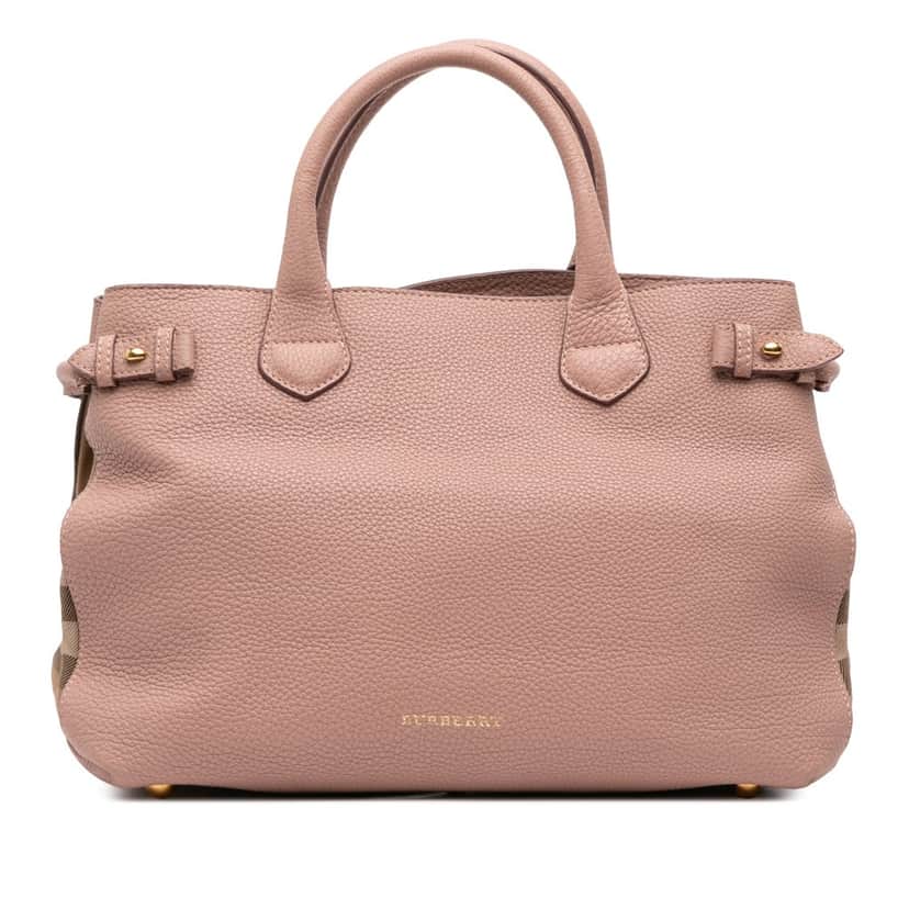 Burberry Medium Leather and House Check Banner Satchel Pink Leather Good condition - Front View