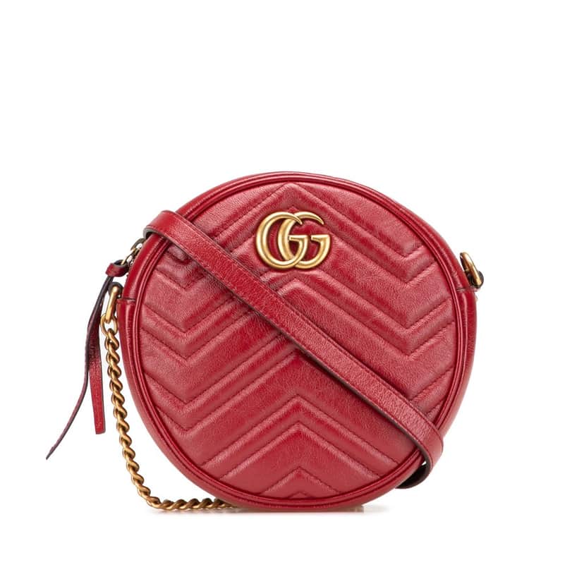 Gucci Mini GG Marmont Matelasse Leather Round Crossbody Red Leather Good condition - Front View