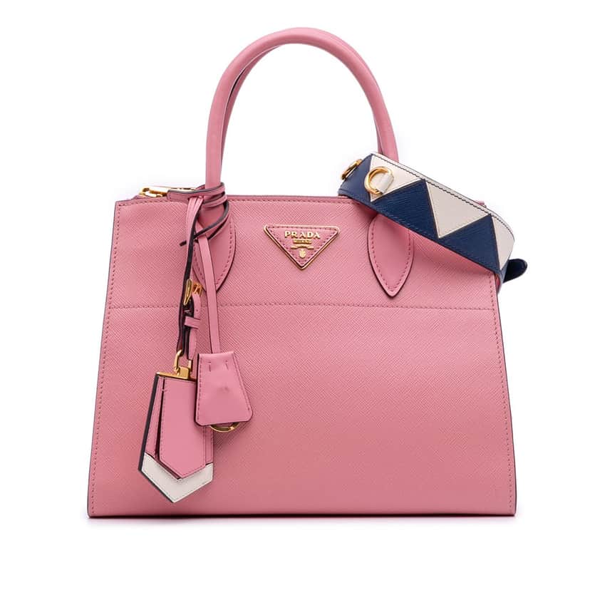 Prada City Calf Trimmed Saffiano Greche Paradigme Bag Pink Leather Good condition - Front View