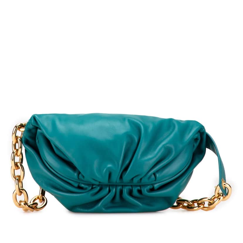 Bottega Veneta Lambskin Belt Chain Pouch Blue Leather Very good condition - Front View