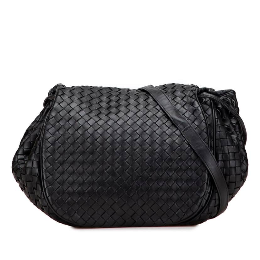 Bottega Veneta Nappa Intrecciato Flap Crossbody Black Leather Good condition - Front View