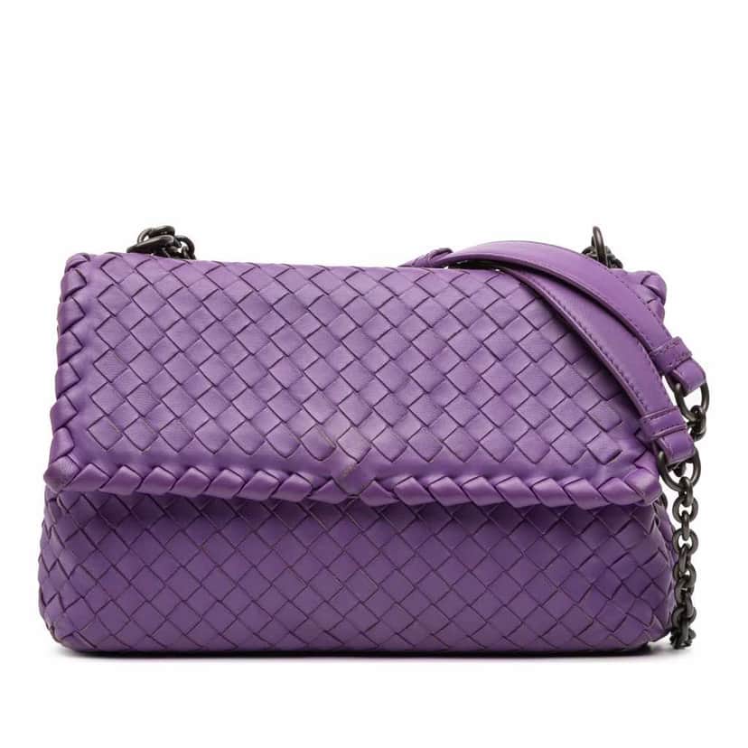 Bottega Veneta Small Nappa Intrecciato Olimpia Crossbody Purple Leather Good condition - Front View