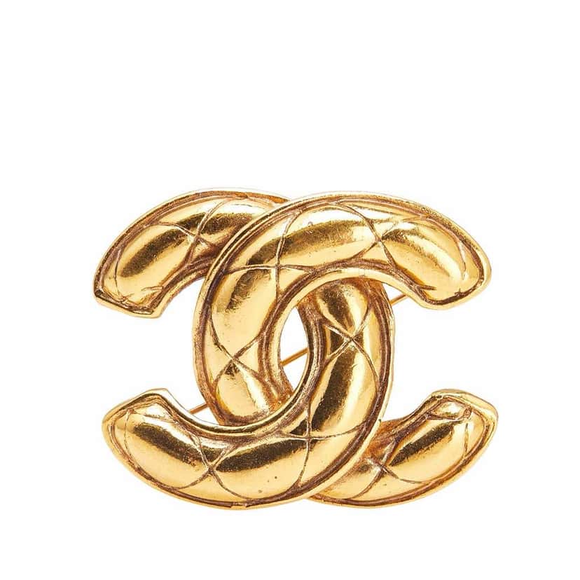 Chanel Gold Plated CC Quilted Brooch Gold Metal Good condition - Front View