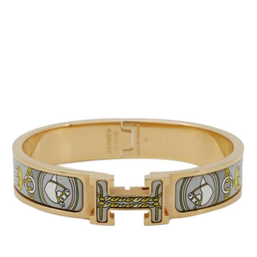 Hermès Narrow Bouquets Selliers Enamel Clic H Bangle Grey Good condition - Front View