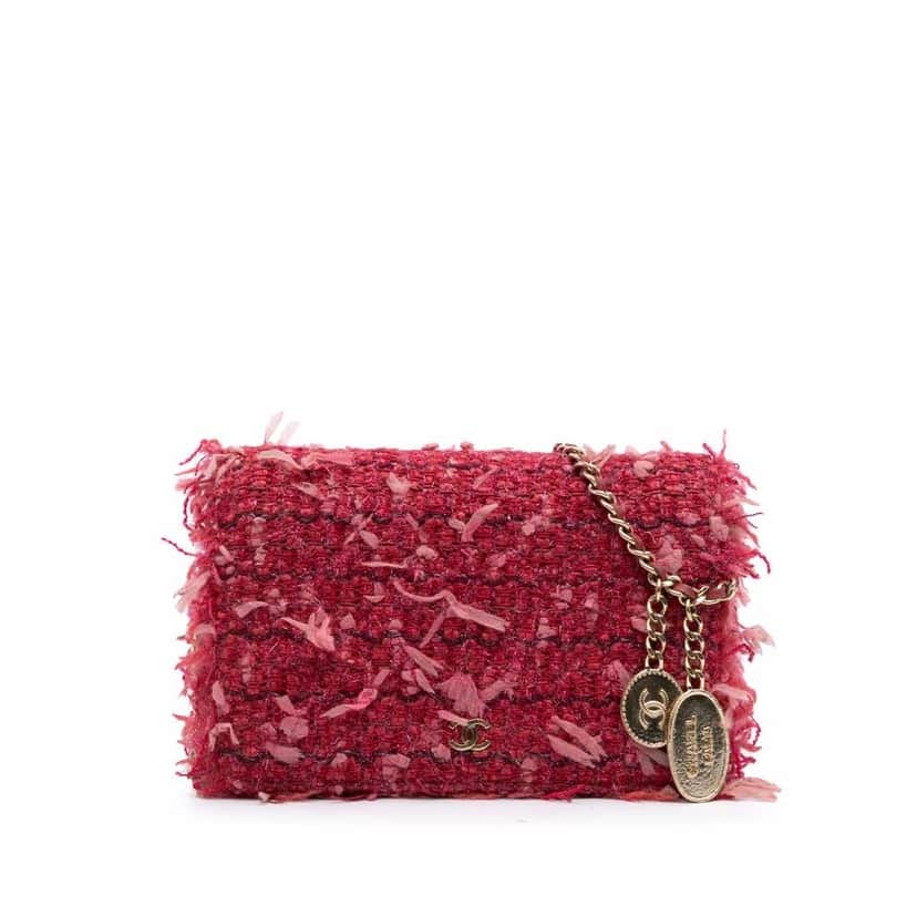 Chanel CC Tweed Wallet On Chain Pink Tweed Good condition - Front View