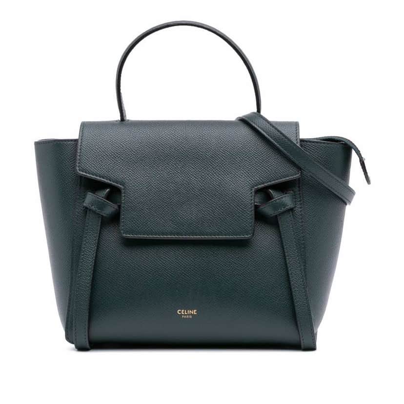 Celine Nano Grained Calfskin Belt Bag Green Leather Good condition - Front View