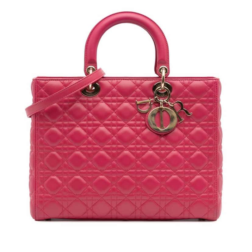 Dior Large Lambskin Cannage Lady Dior Pink Leather Good condition - Front View