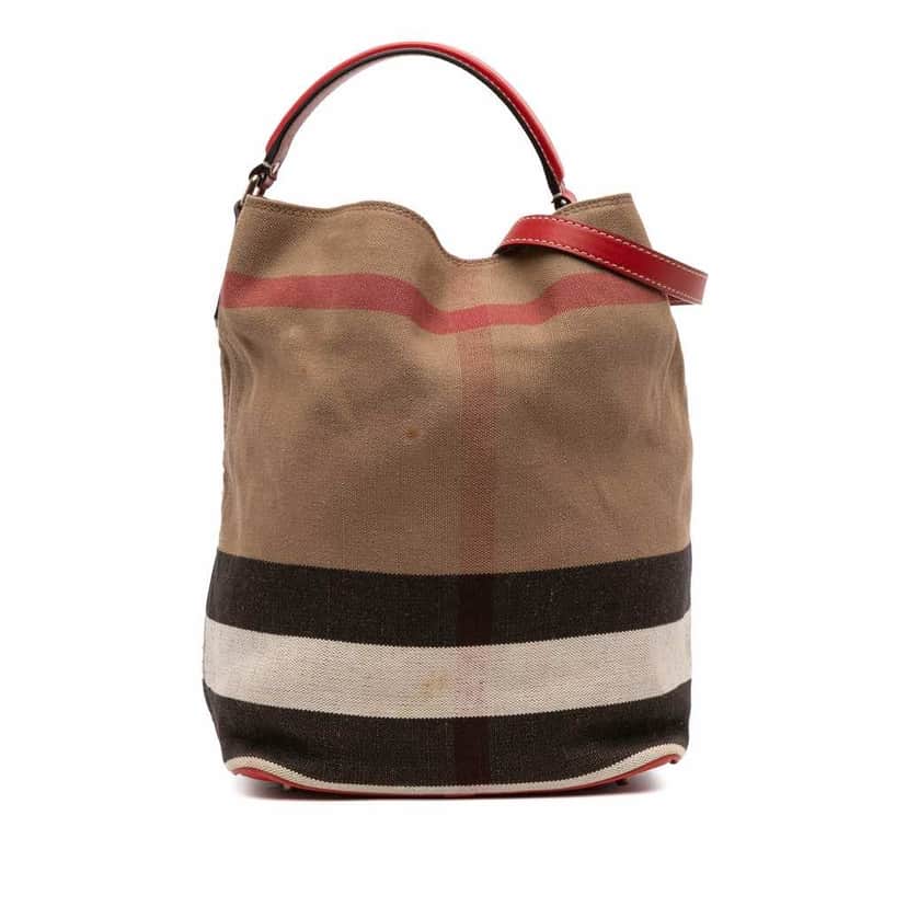 Burberry Medium Mega Check Canvas Ashby Bucket Bag Brown Canvas Good condition - Front View