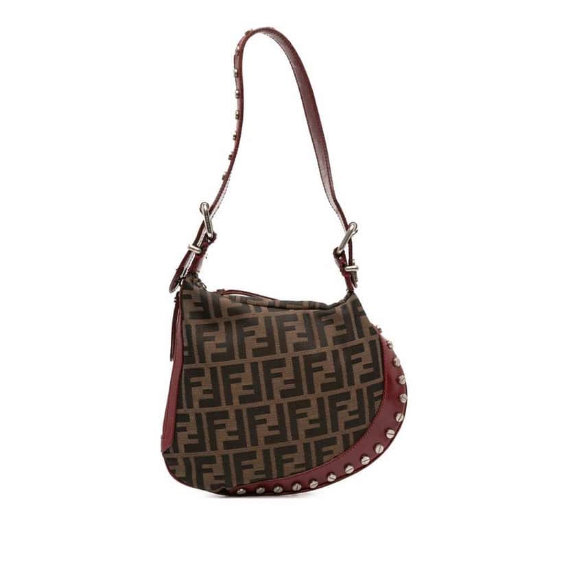 Fendi Zucca Canvas Studded Oyster Hobo Brown Canvas Good condition - Front View