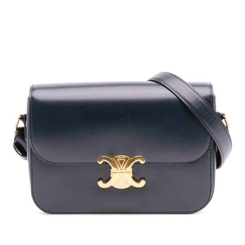 Celine Classique Shiny Calfskin Triomphe Crossbody Blue Leather Good condition - Front View