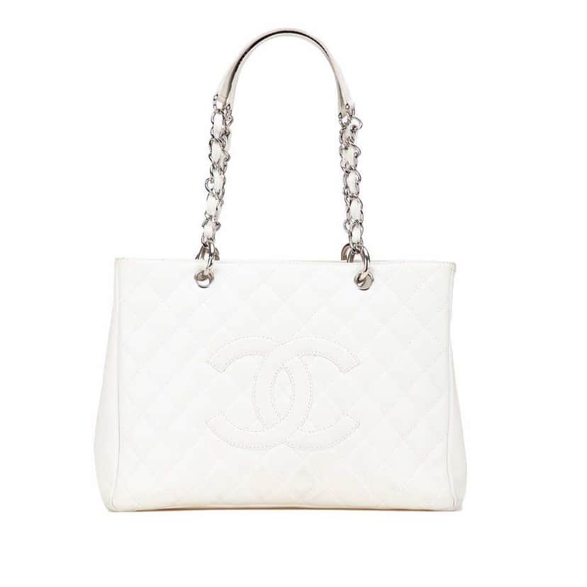 Chanel Caviar Grand Shopping Tote White Leather Good condition - Front View