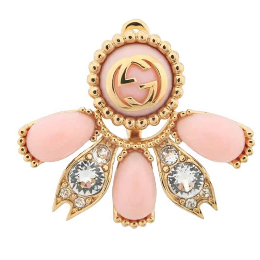 Gucci Gold Plated Resin and Crystal Interlocking G Single Earring Gold Metal Good condition - Front View
