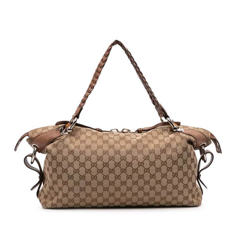 Gucci Medium GG Canvas Bamboo Bar Tote Brown Canvas Good condition - Front View