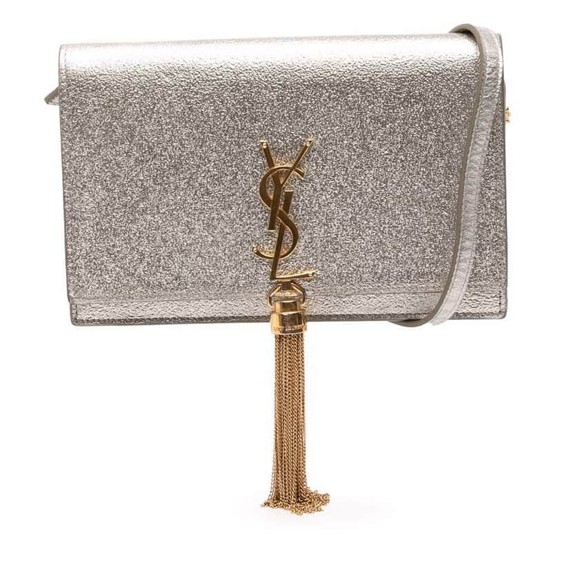 Saint Laurent Metallic Calfskin Monogram Kate Tassel Wallet on Chain Gold Leather Good condition - Front View