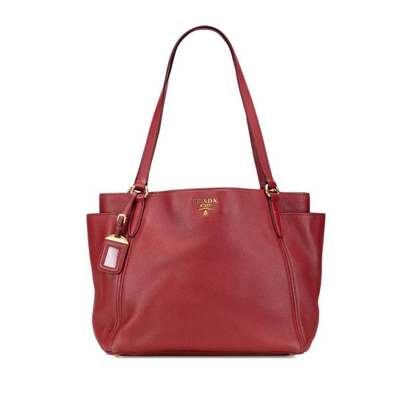 Prada VItello Daino Double Pocket Tote Red Leather Good condition - Front View