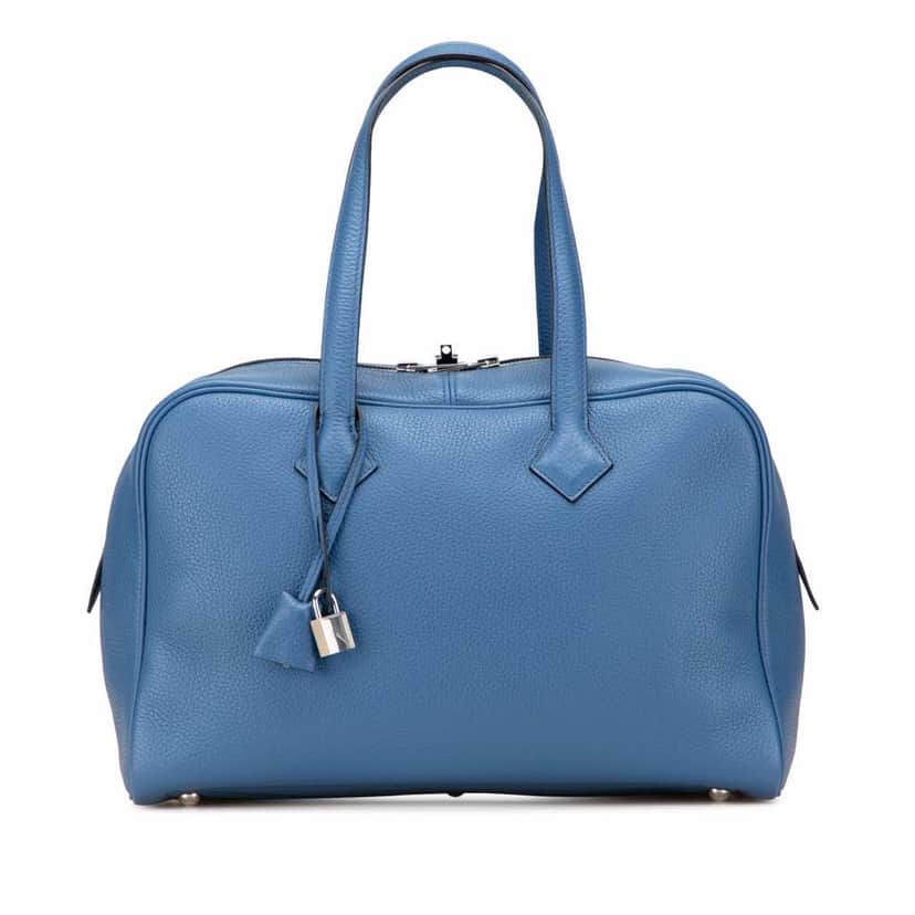 Hermès Clemence Victoria II 35 Blue Leather Good condition - Front View