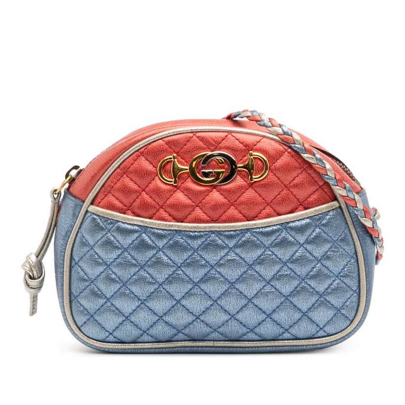 Gucci Mini Laminated Nappa Trapuntata Zumi Dome Crossbody Blue Leather Good condition - Front View