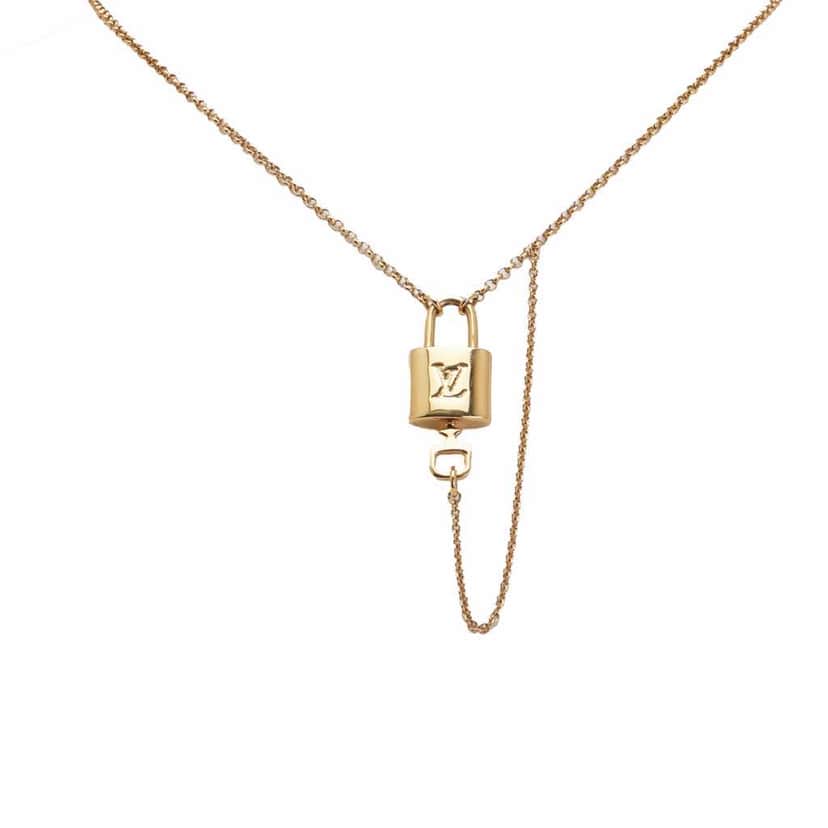 Louis Vuitton Gold Plated Locky Pendant Necklace Gold Metal Good condition - Front View