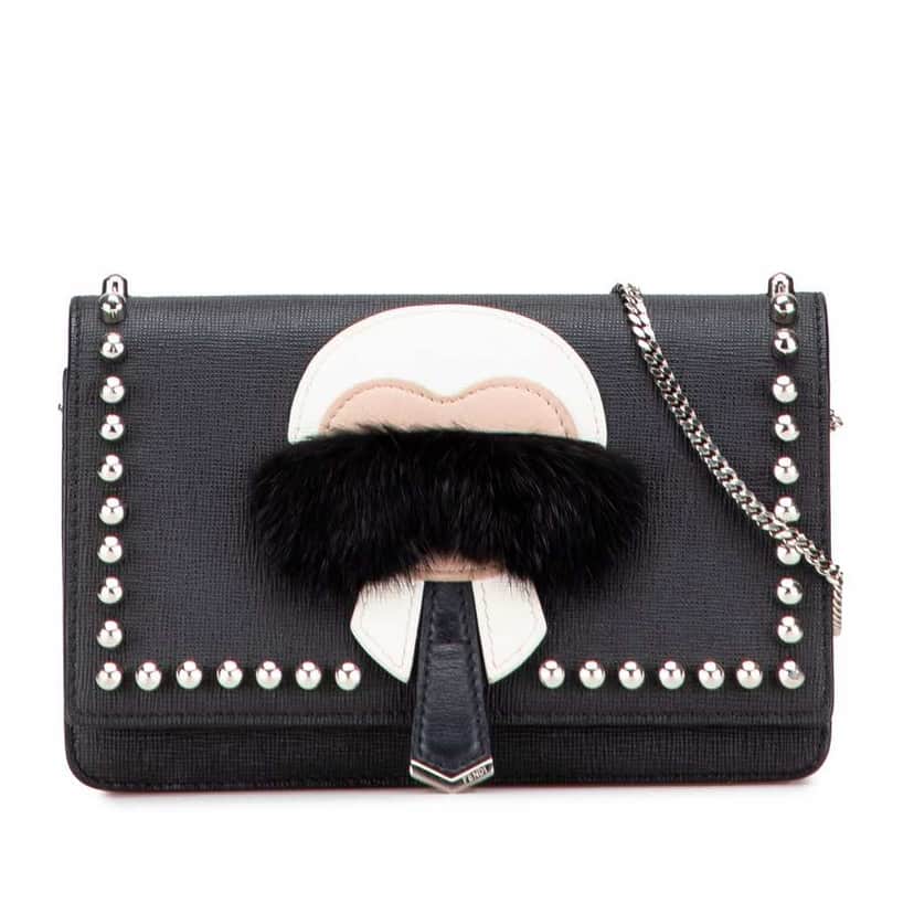 Fendi Studded Leather Karlito Wallet on Chain Black Leather Good condition - Front View