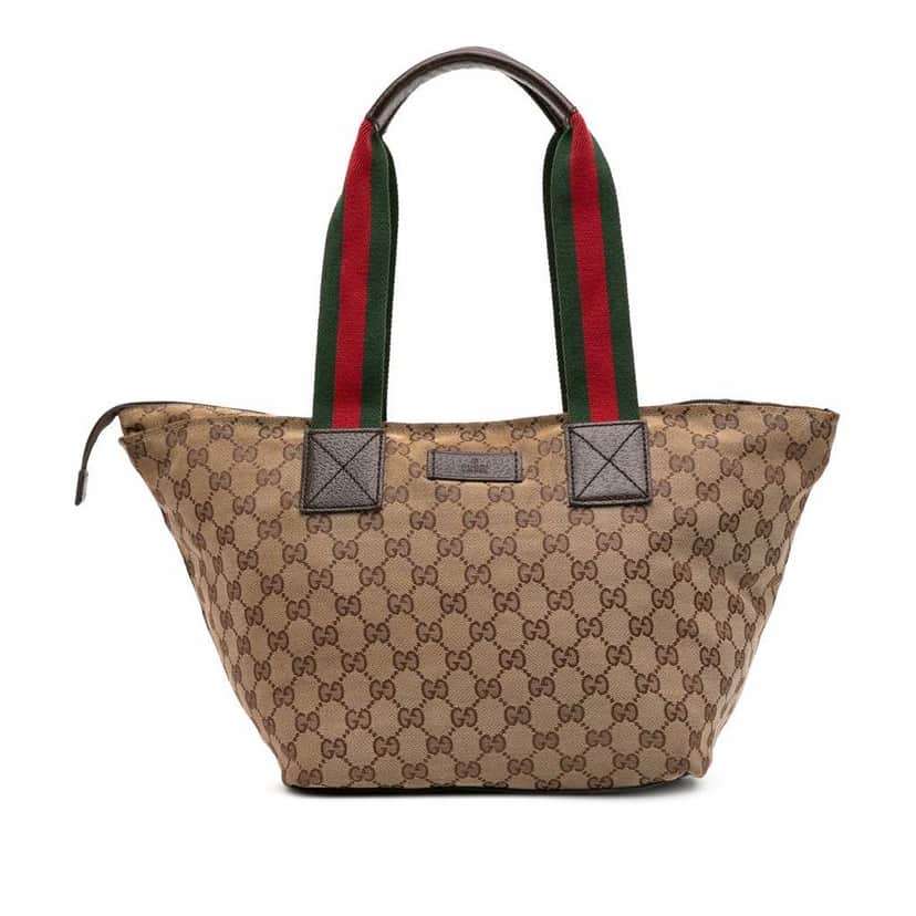 Gucci GG Canvas Web Tote Brown Canvas Good condition - Front View