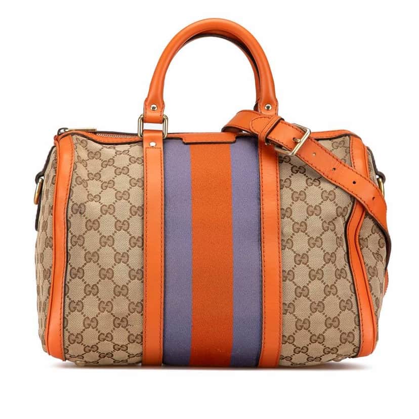 Gucci GG Canvas Web Joy Boston Bag Brown Canvas Good condition - Front View