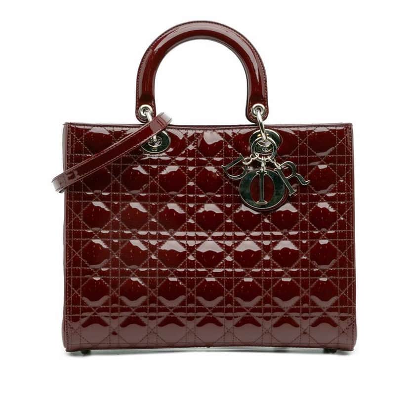 Dior Large Patent Cannage Lady Dior Red Leather Good condition - Front View