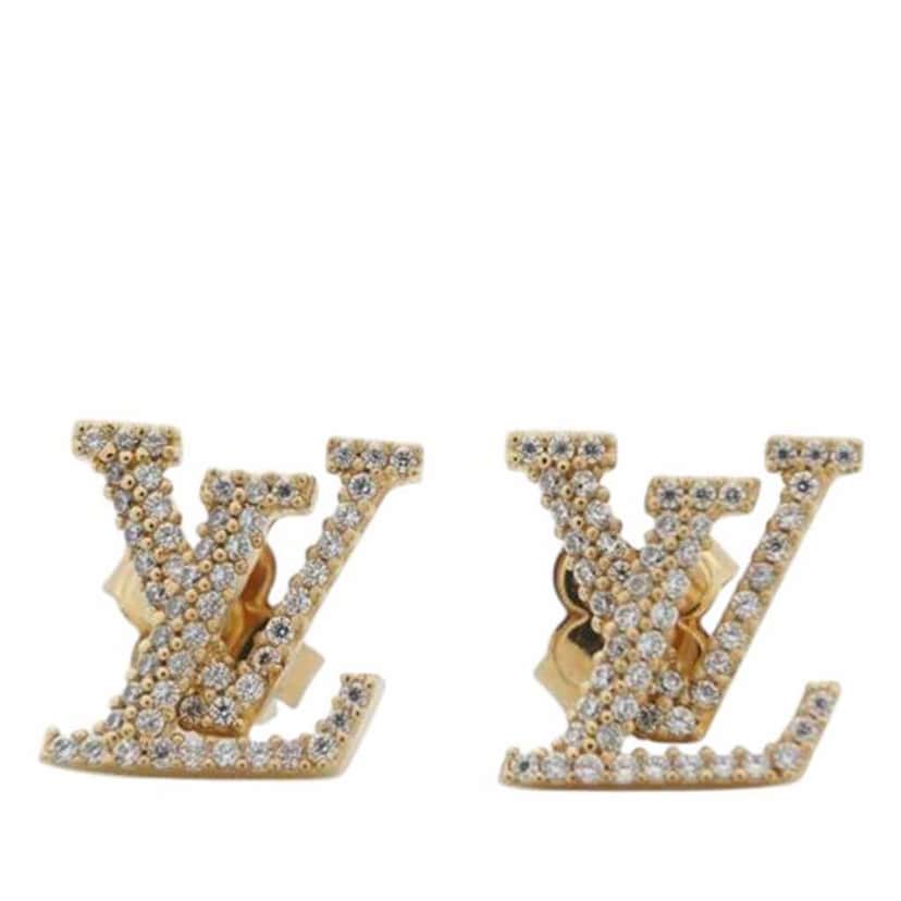 Louis Vuitton Gold Plated and Rhinestones LV Iconic Push Back Earrings Gold Metal Good condition - Front View