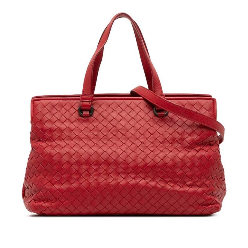 Bottega Veneta Nappa Intrecciato Satchel Red Leather Good condition - Front View