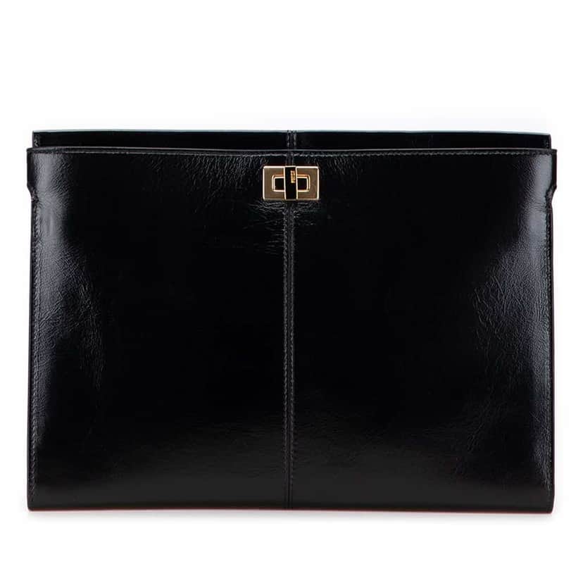 Fendi Glazed Calfskin Slim Peekaboo Turn Lock Clutch Black Leather Good condition - Front View